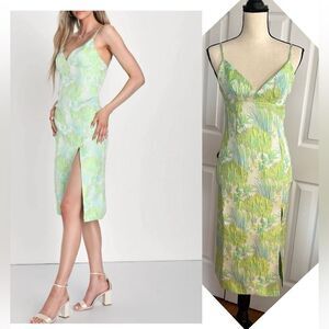 Lulu's Green Slip Midi Dress Spaghetti Strap Sweetheart